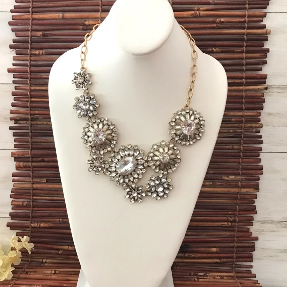 J. Crew Crystal  Rhinestone Flower Lattice Necklace